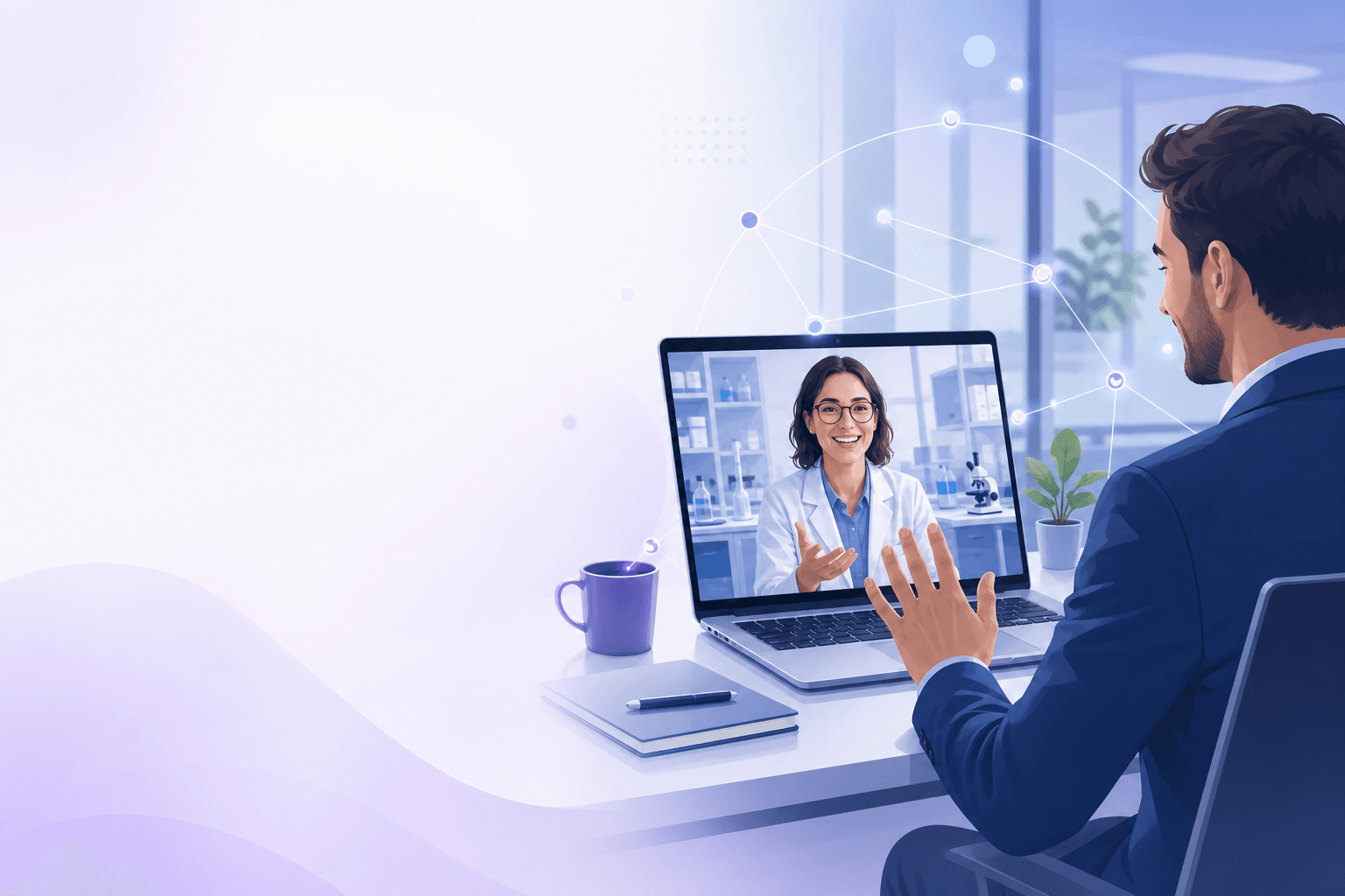 A professional connecting with a research expert online