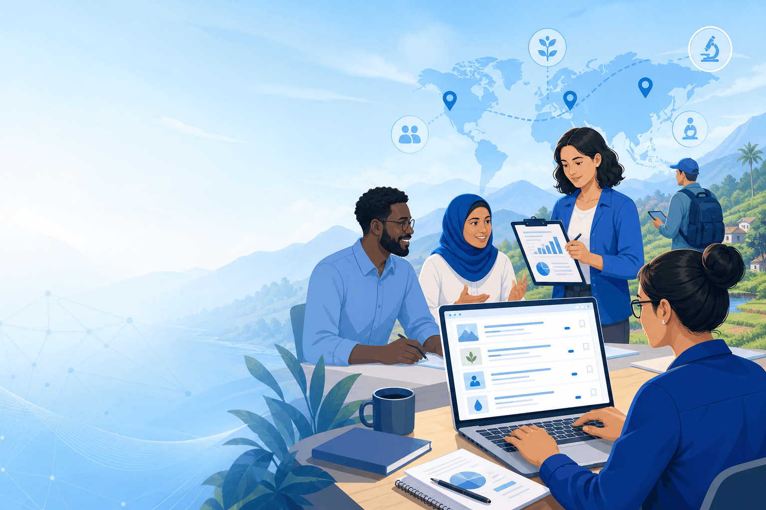 Researchers and partners collaborating on open research project opportunities